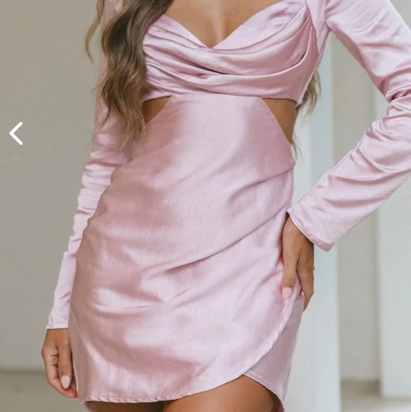 Shaken Not Stirred Cut-Out Waist Long Sleeve Pleat Mini Dress Blush - Picture 5 of 12